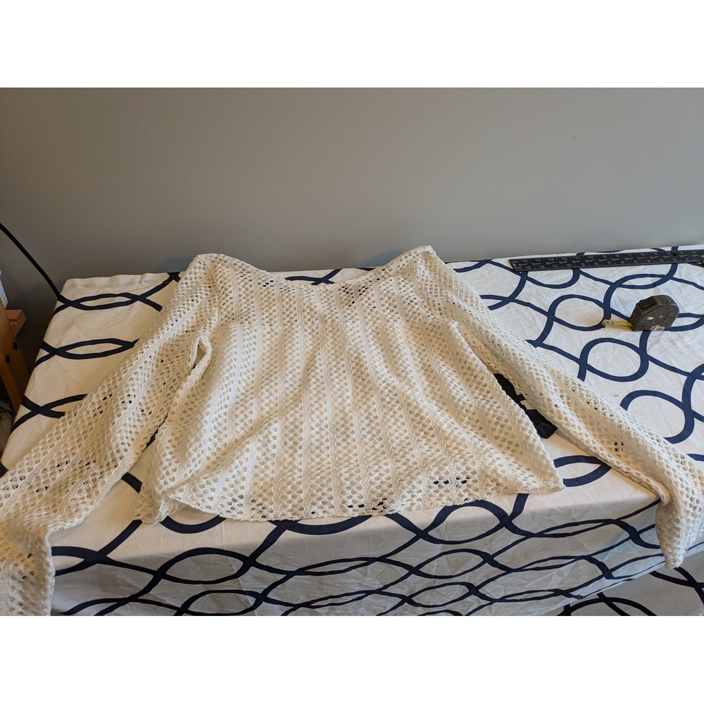 Zara W Collection White Crochet Lace Long Sleeve Tie Back Top Size L